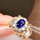 14k Gold 1.84 Ctw Natural Sapphire & Diamond & Cocktail Ring