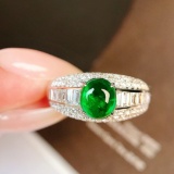 14k Gold 1.77 Ctw Vivid Green Natural Emerald & Diamond Ring