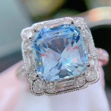 14k Gold 4.89 Ctw Natural Aquamarine & Diamond Ring