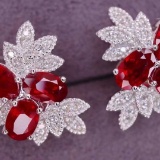 14k Gold 2.32 Ctw Natural Ruby & Diamond Earrings
