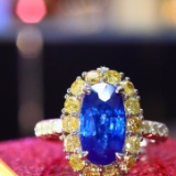 14k Gold 3.46 Ctw Natural Sapphire & Diamond & Cocktail Ring