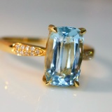 14k Gold 2.19 Ctw Natural Aquamarine & Diamond Ring