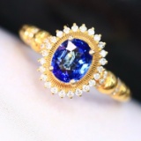 14k Gold 1.14 Ctw Natural Sapphire & Diamond Ring