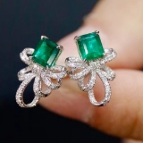 14k White Gold 1.16 Ctw Natural Emerald & Diamond Earrings