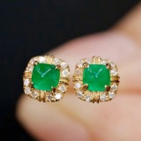 14k Yellow Gold 0.44 Ctw Natural Emerald & Diamond Earrings