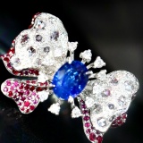 14k White Gold 2.78 Ctw Natural Sapphire & Diamond Ring