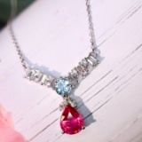 14k White Gold 1.23 Ctw Natural Tourmaline & Sapphire Pendant