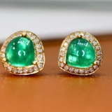14k Yellow Gold 1.82 Ctw Natural Emerald & Diamond Earrings
