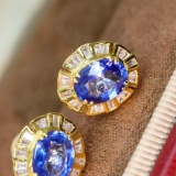 14k Yellow Gold 3.21 Ctw Natural Sapphire & Diamond Earrings