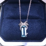 14k White Gold 1.40 Ctw Natural Aquamarine & Diamond Pendant