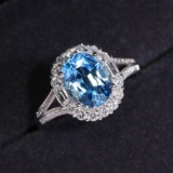 14k White Gold 2.71 Ctw Natural Aquamarine & Diamond Ring