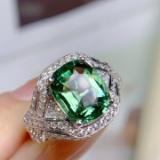 14k White Gold 4.79 Ctw Afghanistan Natural Tourmaline & Diamond & Cocktail Ring