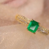 14k Yellow Gold 0.82 Ctw Natural Emerald & Diamond Ring
