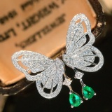 14k White Gold 0.80 Ctw Natural Emerald & Diamond Earrings