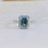 14k White Gold 1.26 Ctw Natural Aquamarine & Diamond Ring