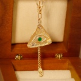14k Yellow Gold 0.10 Ctw Natural Emerald & Diamond Pendant