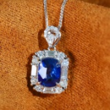 14k White Gold 1.26 Ctw Natural Sapphire & Diamond Pendant