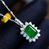 14k White Gold 2.57 Ctw Natural Emerald & Diamond Pendant