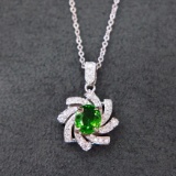 14k White Gold 0.85 Ctw Natural Tsavorite & Diamond Pendant