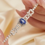 14k White Gold 2.03 Ct Natural Sapphire & Diamond Bracelet