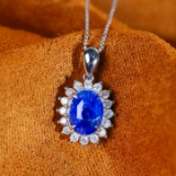 14k White Gold 2.68 Ctw Natural Sapphire & Diamond Pendant