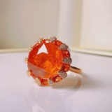 14k White Gold 5.9 Ct Natural Spessartine & Diamond Ring
