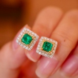 14k White Gold 1.67 Ctw Natural Emerald & Diamond Earrings