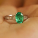 14k White Gold 1.71 Ctw Natural Emerald & Diamond Ring