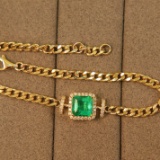 14k Rose Gold 1.77 Ctw Natural Emerald & Diamond Bracelet