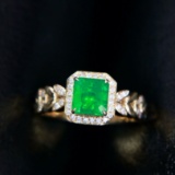 14k White Gold 1.77 Ctw Natural Emerald & Diamond Ring