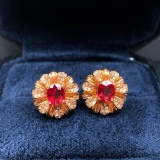 14k Rose Gold 1.38 Ctw Natural Ruby & Diamond Earrings