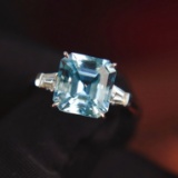 14k White Gold 4.63 Ctw Natural Aquamarine & Diamond Ring