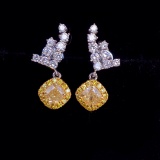 14k White Gold 0.6 Ct Natural Yellow Diamond & Diamond Earrings