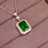 14k White Gold 3.49 Ctw Natural Emerald & Diamond Pendant