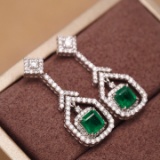 14k White Gold 2.68 Ctw Natural Emerald & Diamond Earrings
