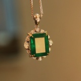 14k White Gold 9.63 Ctw Natural Emerald & Diamond Pendant
