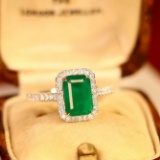 14k White Gold 2.53 Ctw Natural Emerald & Diamond Ring