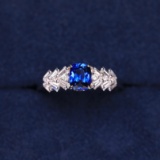 14k White Gold 1.39 Ctw Natural Sapphire & Diamond Ring