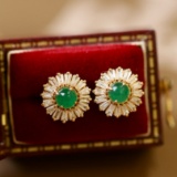 14k Yellow Gold 1.55 Ctw Natural Emerald & Diamond Earrings