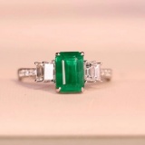 14k White Gold 1.88 Ctw Natural Emerald & Diamond Ring