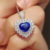 14k White Gold 2.85 Ctw Natural Sapphire & Diamond Pendant