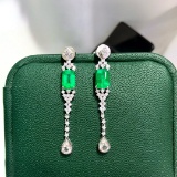 14k White Gold 1.72 Ctw Natural Emerald & Diamond Earrings