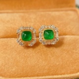 14k White Gold 0.89 Ctw Natural Emerald & Diamond Earrings