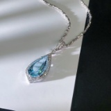 14k White Gold 8.62 Ctw Natural Aquamarine & Diamond Pendant