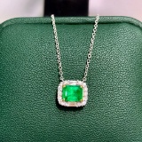 14k White Gold 0.87 Ctw Natural Emerald & Diamond Pendant