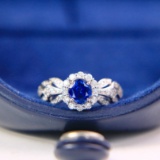 14k White Gold 1.46 Ctw Natural Sapphire & Diamond Ring