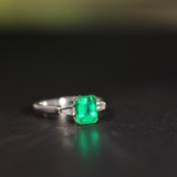 14k White Gold 1.77 Ctw Natural Emerald & Diamond Ring