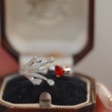 14k White Gold 0.34 Ct Natural Ruby & Diamond Ring