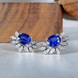 14k White Gold 1 Ct Natural Sapphire & Diamond Earrings