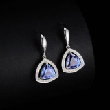 14k White Gold 3.46 Ctw Natural Sapphire & Diamond Earrings